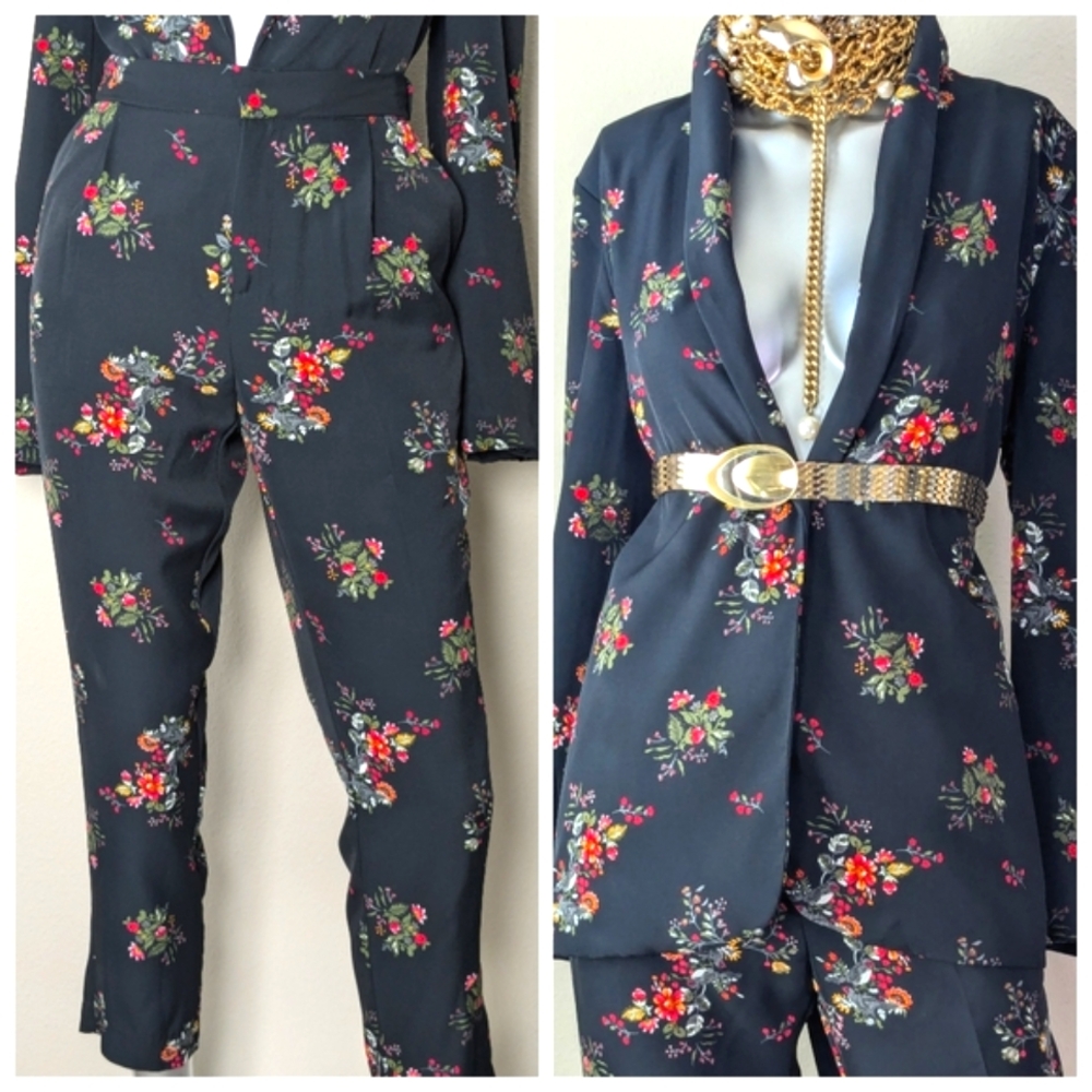 Simply Styled Floral Black Pantsuit - Picture 4 of 10